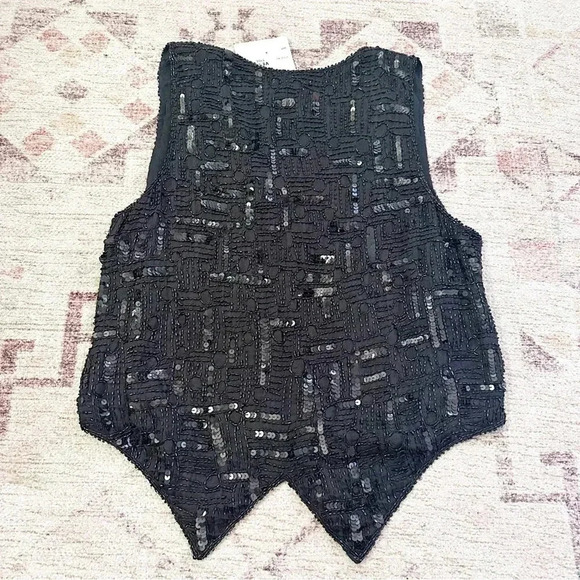 NWT vintage black sequin vest size small - Picture 6 of 6
